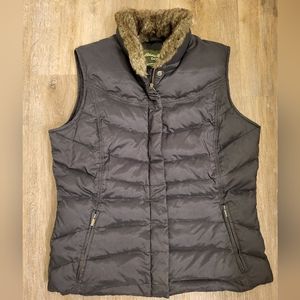 Eddie Bauer Goose Down Puffer Vest Dark Brown W Faux Fur Trim Size Medium